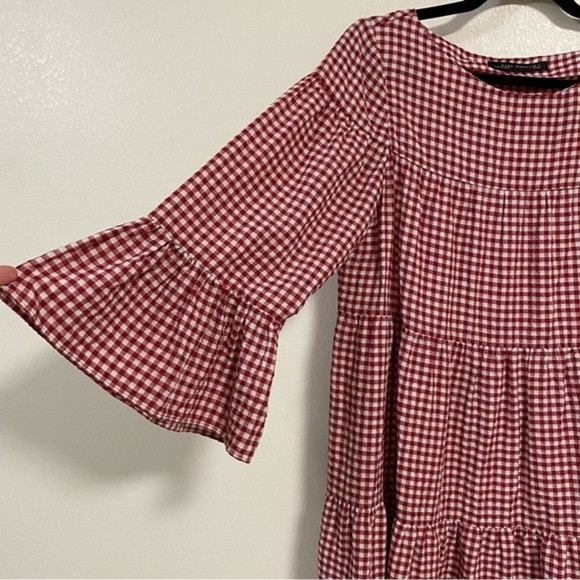 Zara Red White Checkered Gingham Smock Dress Size Small - Picture 6 of 11